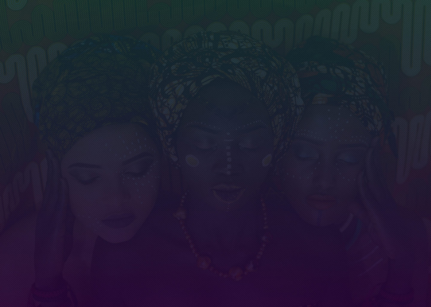 Upclose photo of three ladies with face paintings, overlayed with a linear gradient from green to purple - dark theme